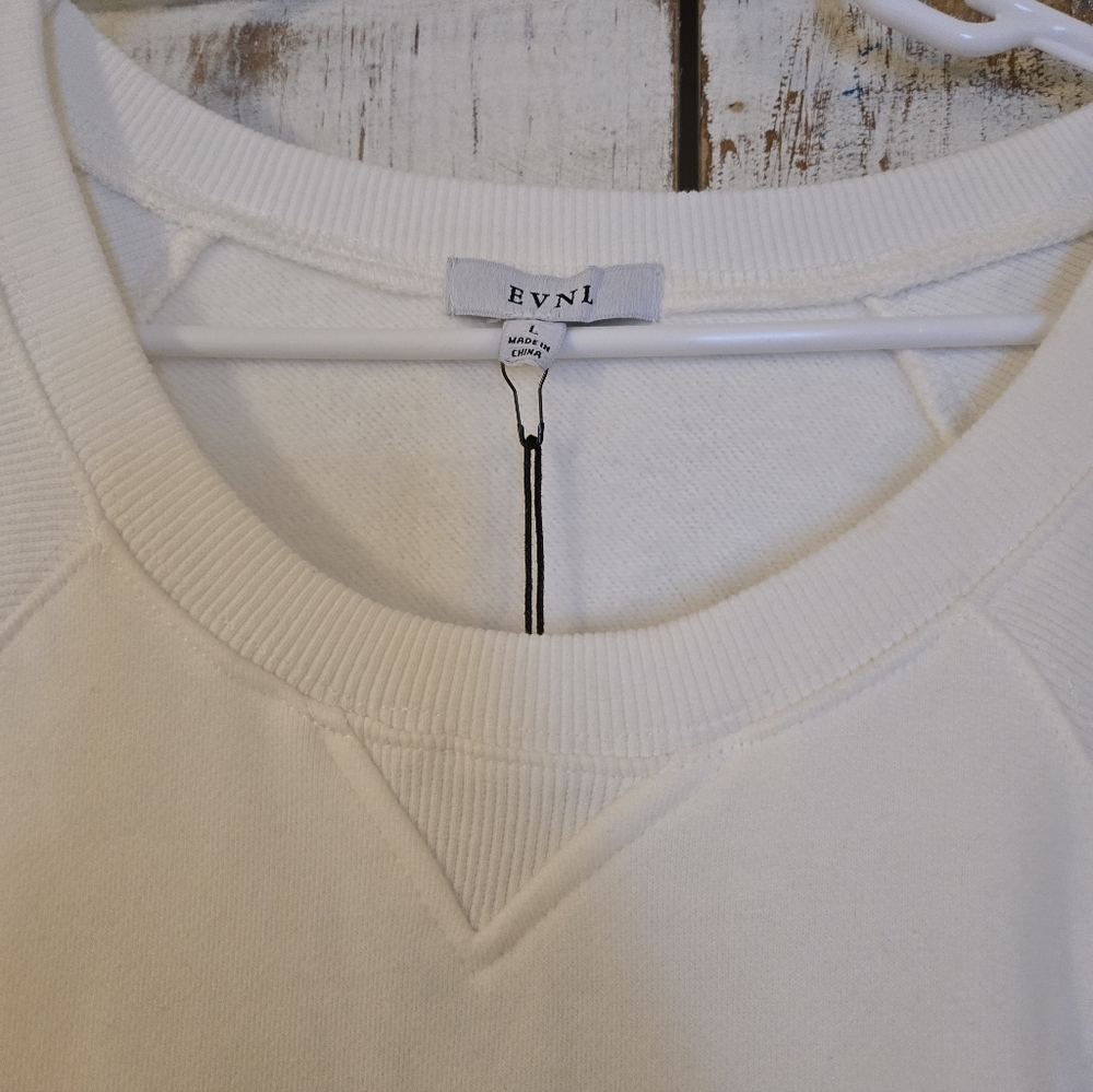 Lg sweatshirt dress open back design, loose fit on top part ribbed round NWT - Picture 4 of 7